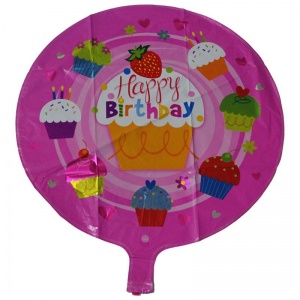 Cupcake Temalı Pembe Renk Happy Birdhday Folyo Balon