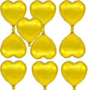 Kalp Şeklinde Altın Gold Renk Folyo Balon 10 Adet 45 cm