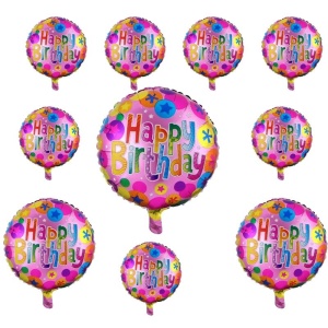 Happy Birthday Puanlar Puantiye Temalı Parti Balonu Pembe Renk 10 Adet 45 Cm